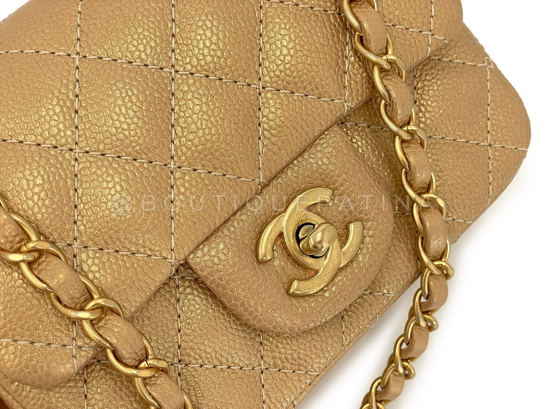 Chanel 2014 Gold Caviar Square Mini Flap Bag GHW 64P