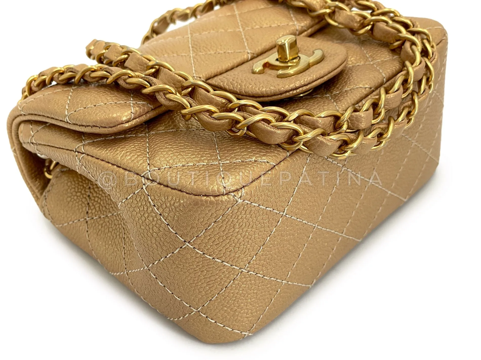 Chanel 2014 Gold Caviar Square Mini Flap Bag GHW 64P