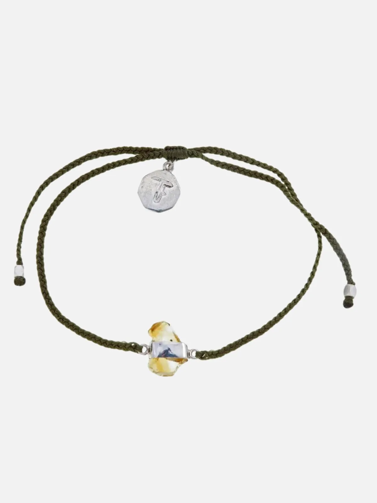 Citrine Crystal Bracelet - Olive Green/Silver