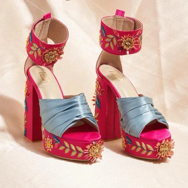 Customizable Hand-Embroidered Block Heels with Covered Ankle & Front Strap