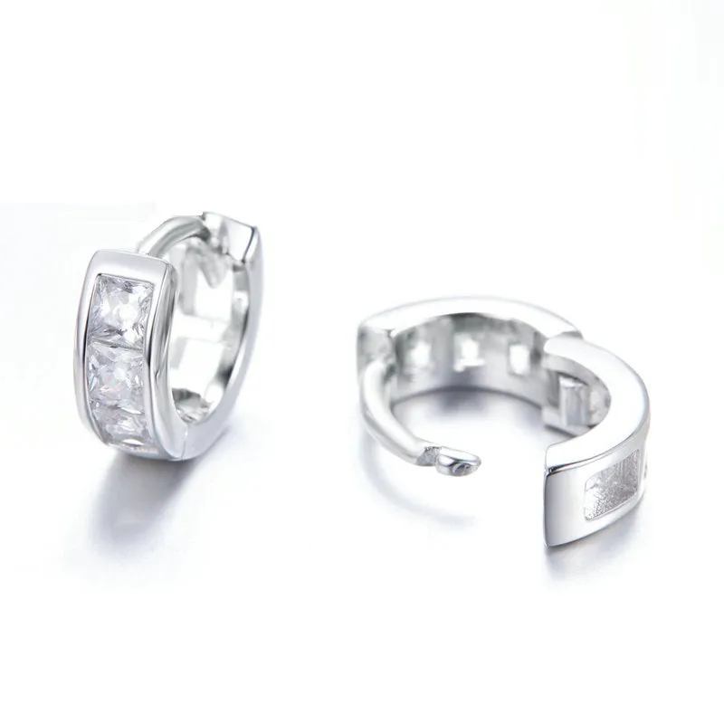 CZ Princess Channel Hoop Earrings Sterling Silver