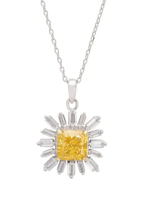 Daisy Flower Pendant Necklace Silver Citrine