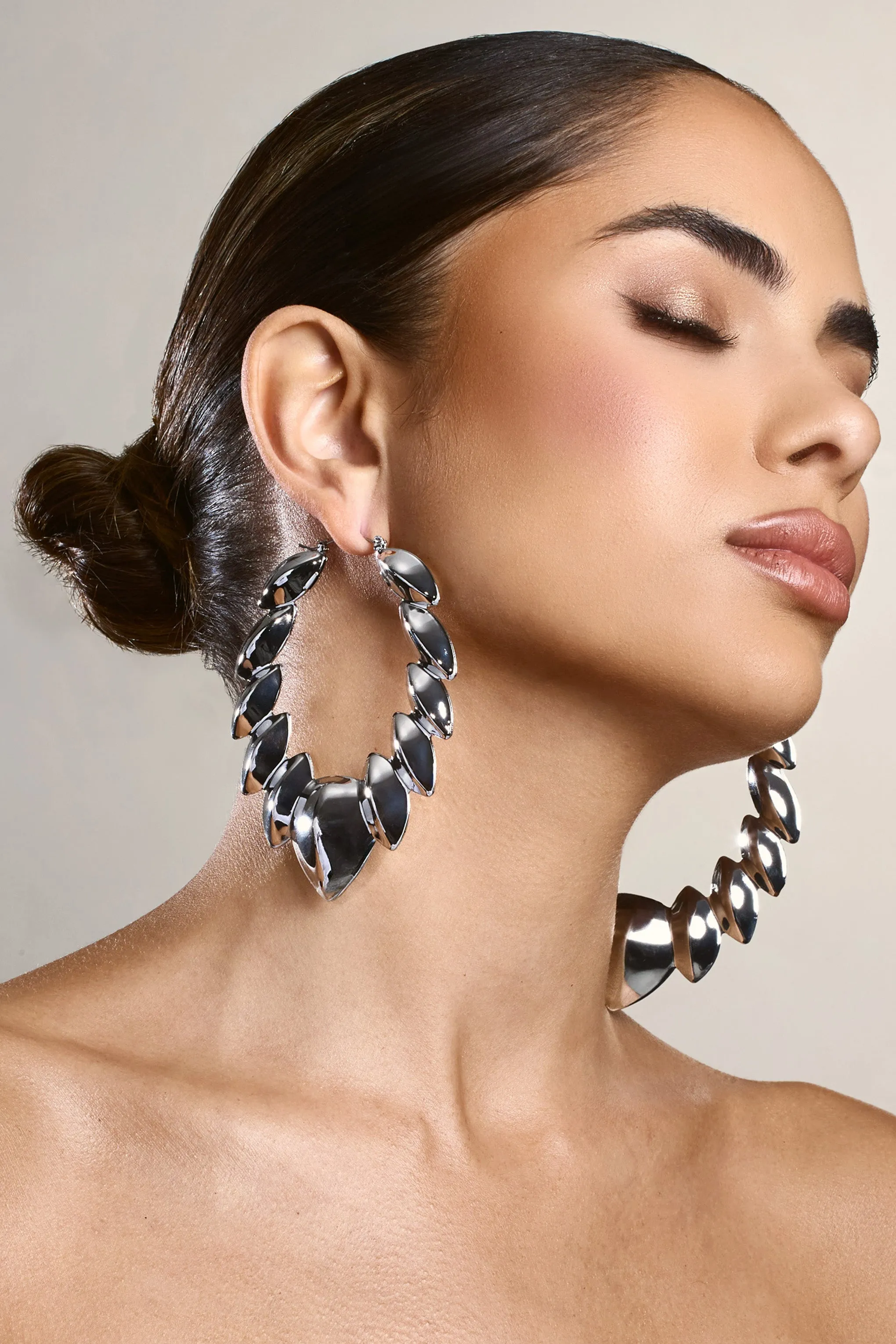 Dalary | Silver Statement Leaf Hoop Earrings