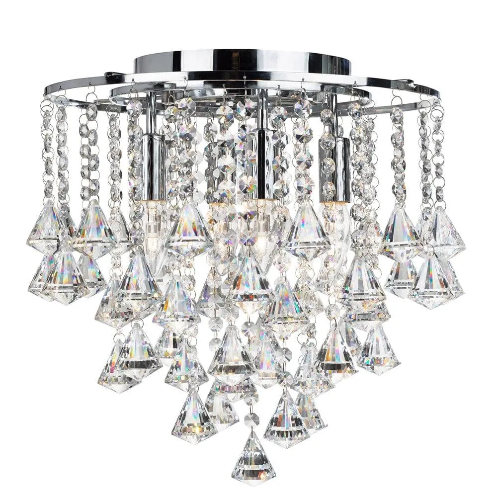 Dorchester 4 Light Flush Chrome & Crystal Ceiling Light