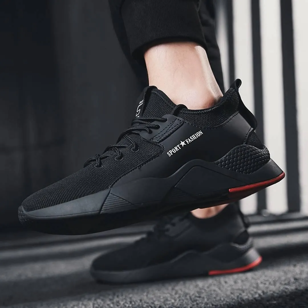 Elegant Black Mesh Solid Sneakers For Men