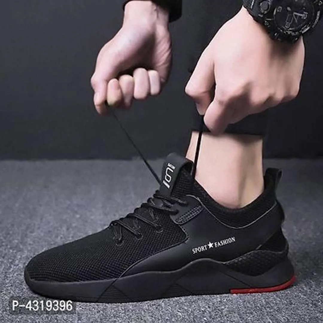 Elegant Black Mesh Solid Sneakers For Men