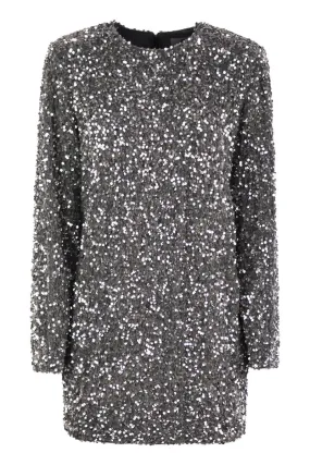 EMBROIDERED BOXY MINI DRESS IN CHENILLE WITH SEQUINS