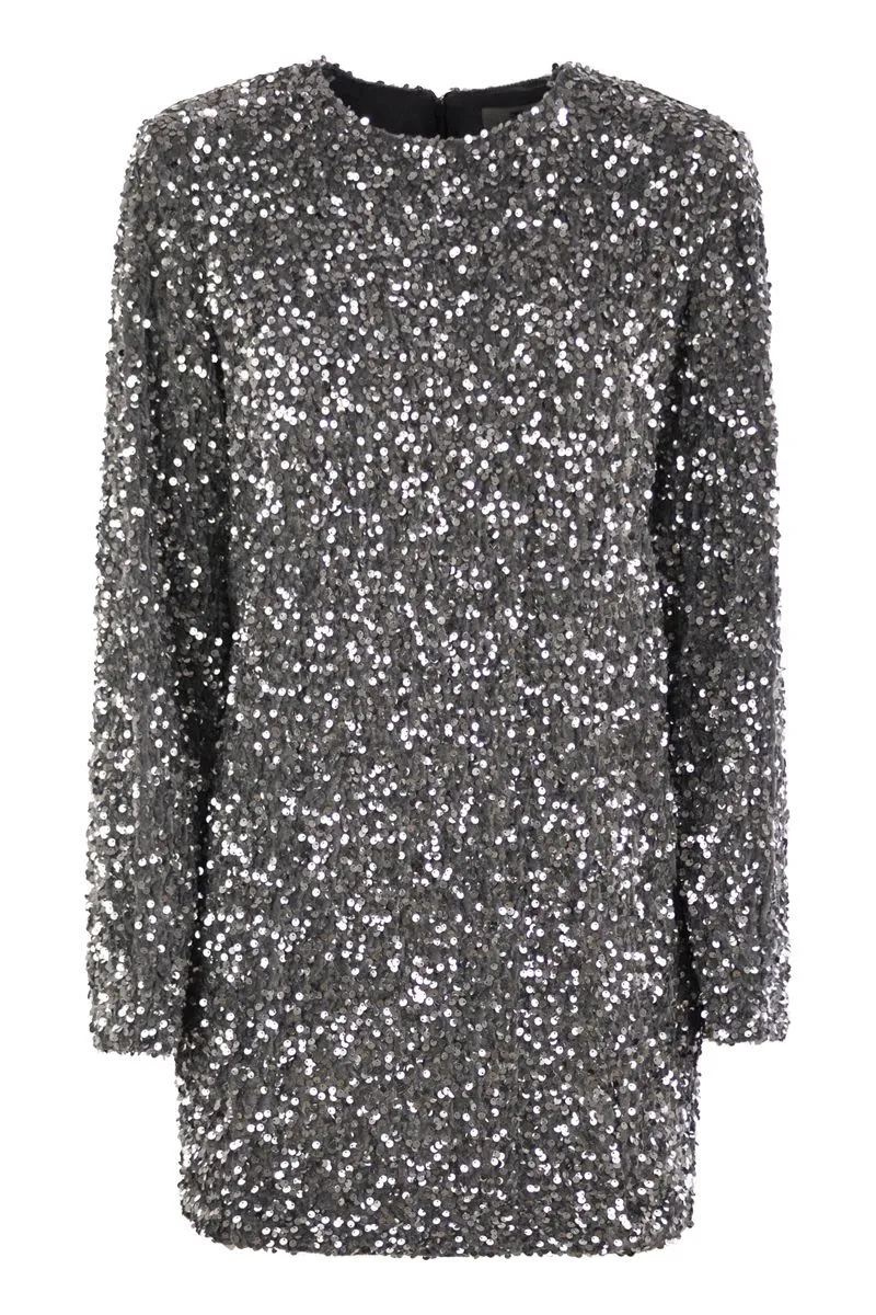 EMBROIDERED BOXY MINI DRESS IN CHENILLE WITH SEQUINS