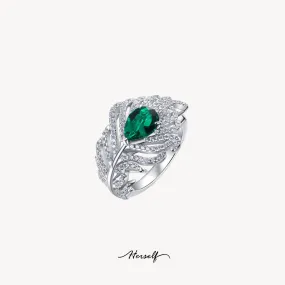 Emerald Feather Ring Adjustable