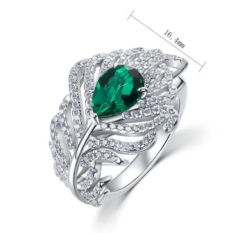 Emerald Feather Ring Adjustable