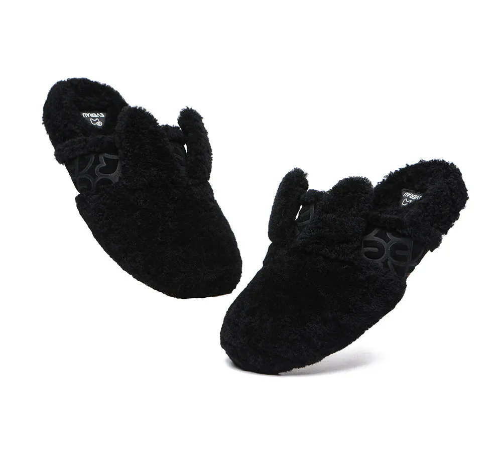 EVERAU® Women Sheepskin Wool Slippers Fluffy Bunny