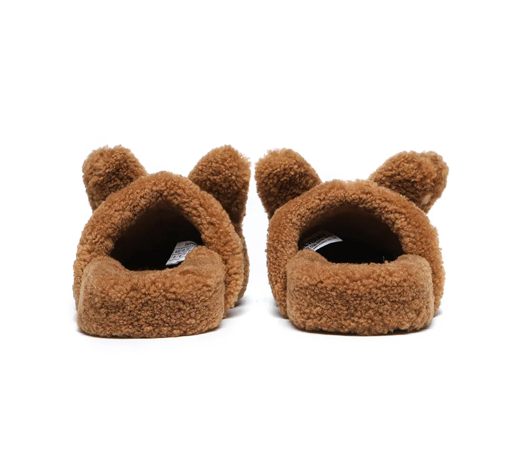 EVERAU® Women Sheepskin Wool Slippers Fluffy Bunny