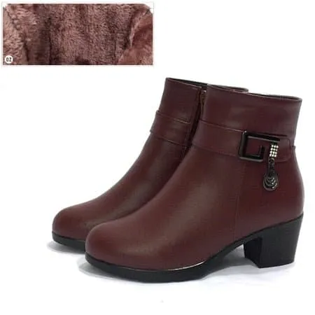 Genuine Leather Winter Boots with Soft Wool Lining