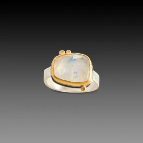 Glowing Rainbow Moonstone Ring with Diamonds