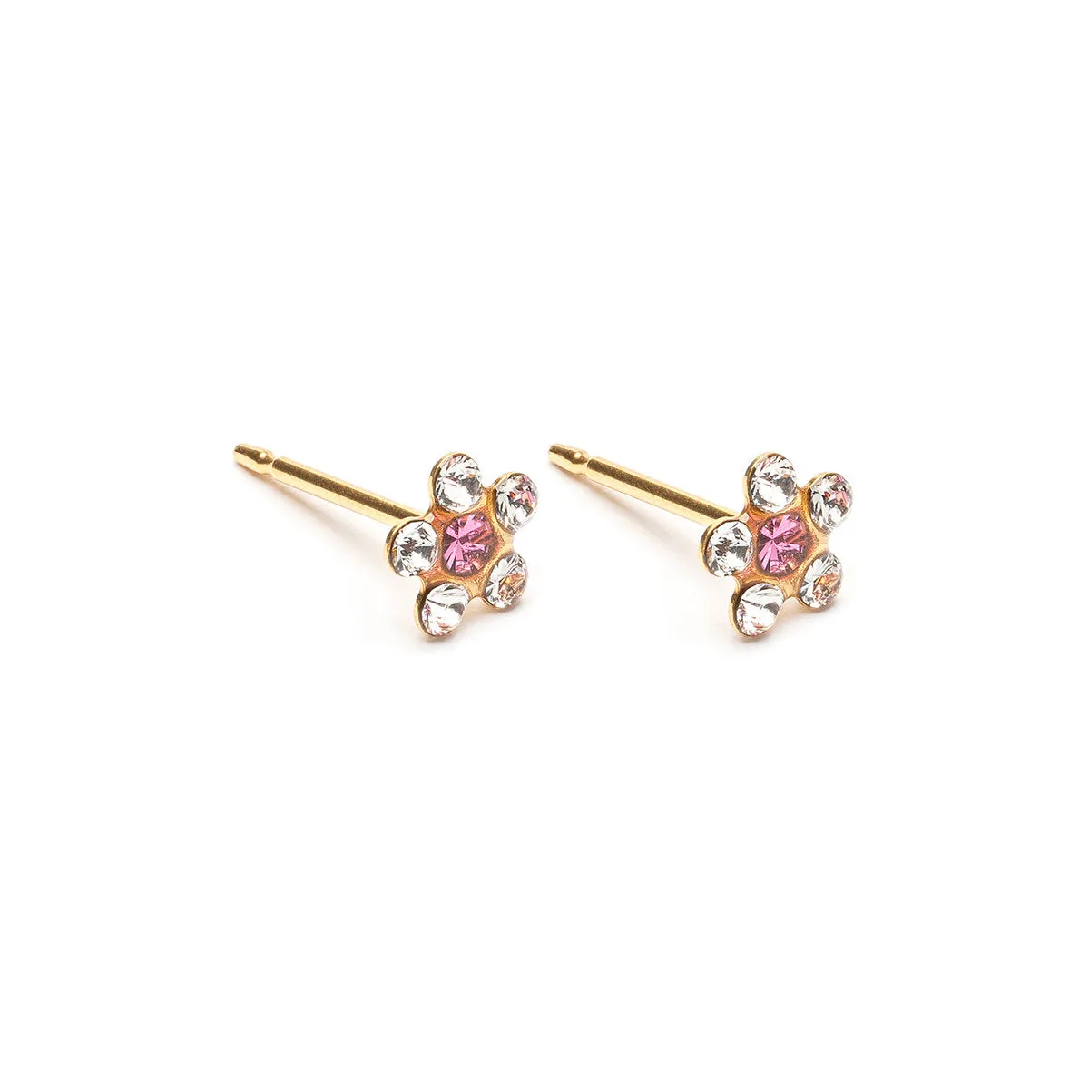 Gold Plated Pink And White Daisy Stud Earrings