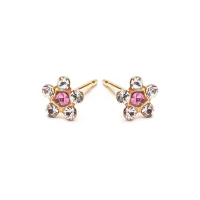 Gold Plated Pink And White Daisy Stud Earrings