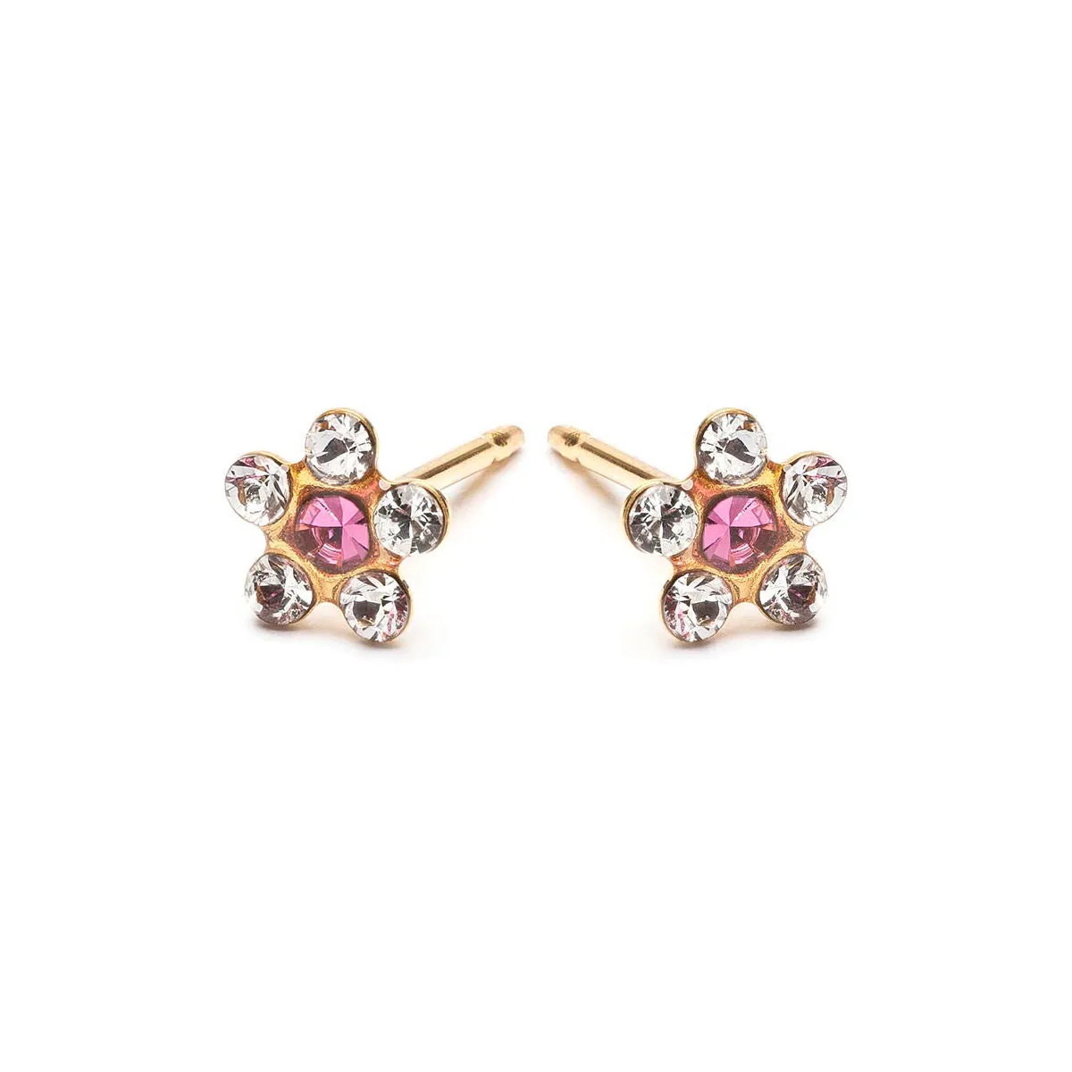 Gold Plated Pink And White Daisy Stud Earrings