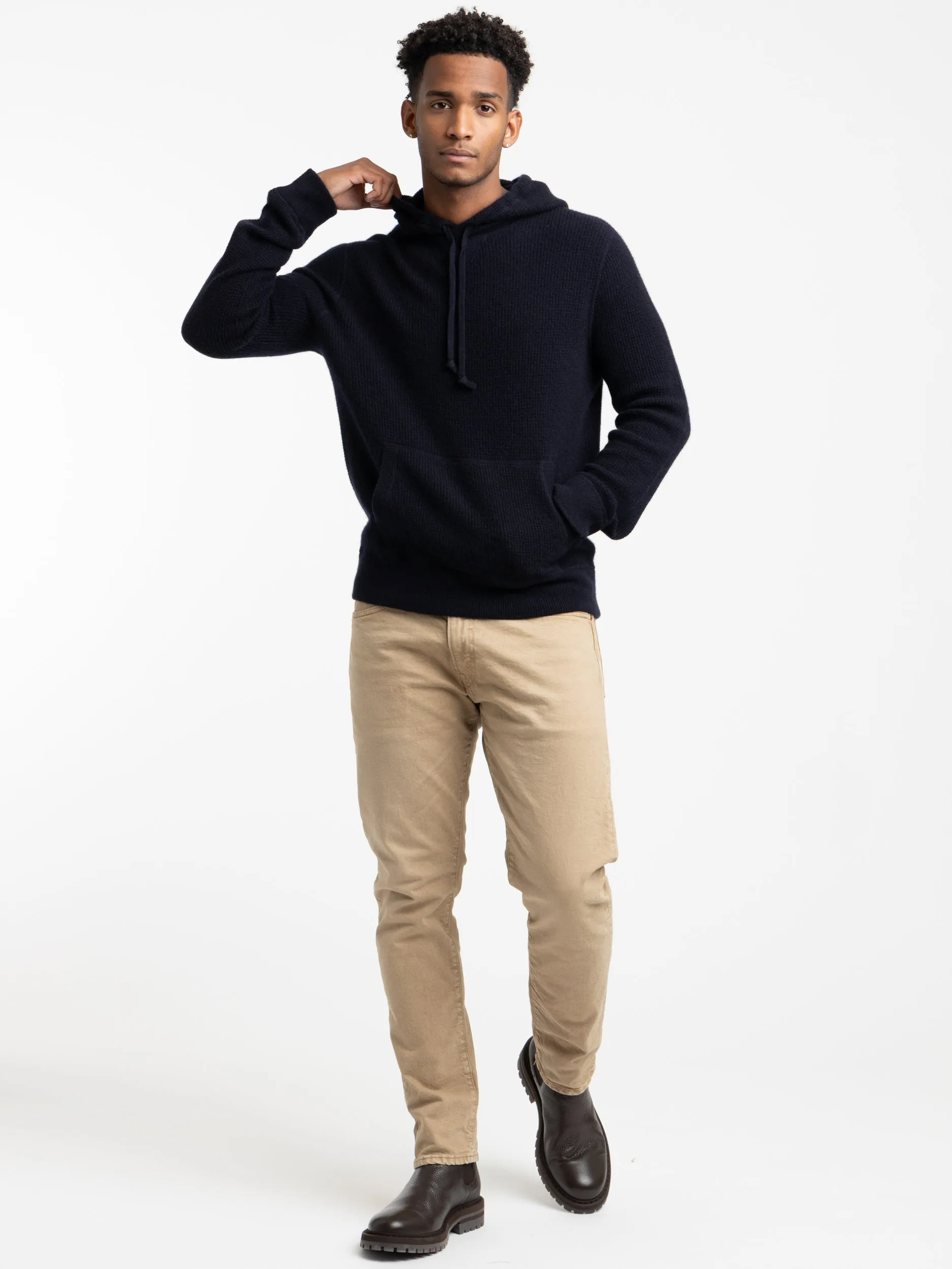 Hunter Navy Washable Cashmere Hooded Sweater