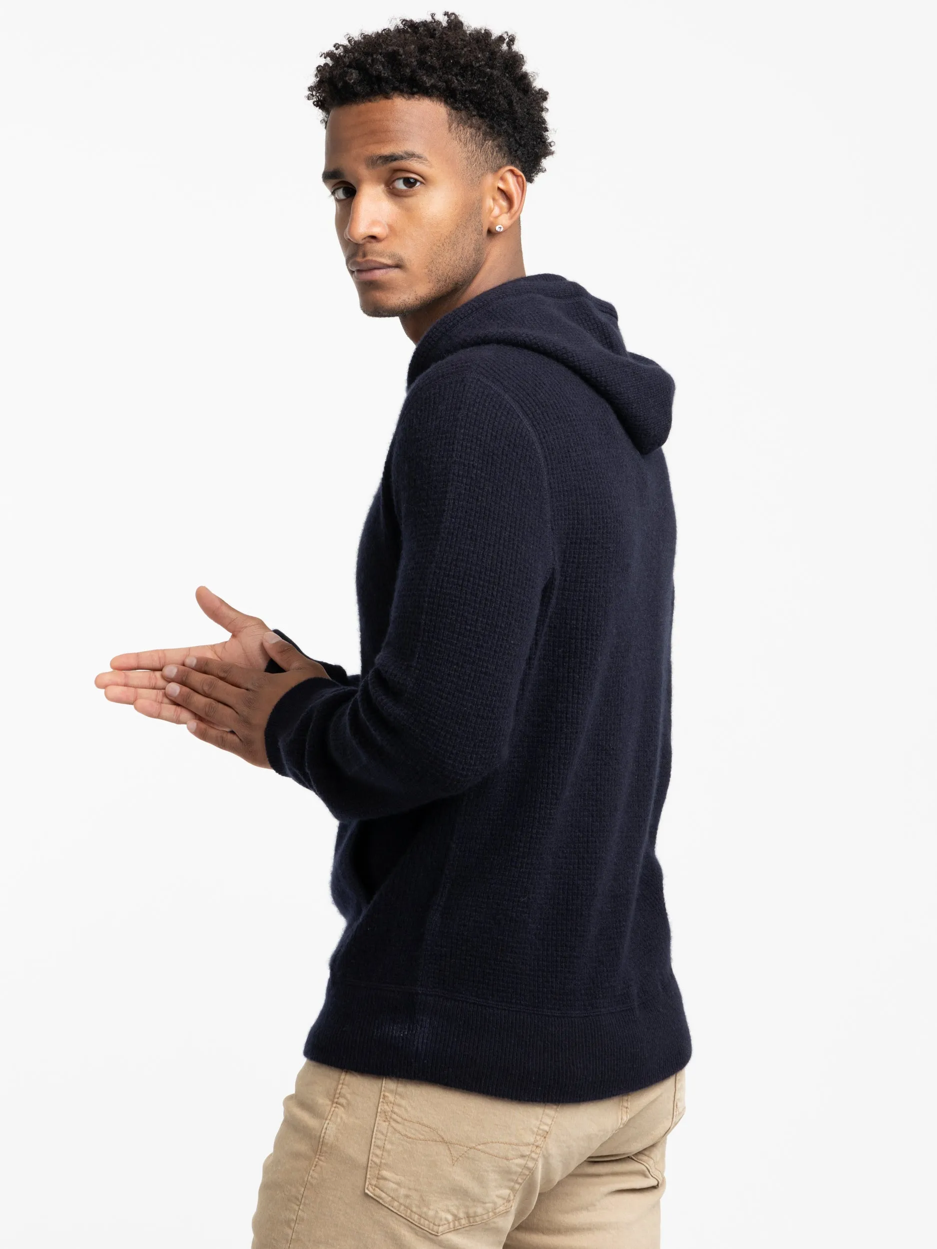 Hunter Navy Washable Cashmere Hooded Sweater