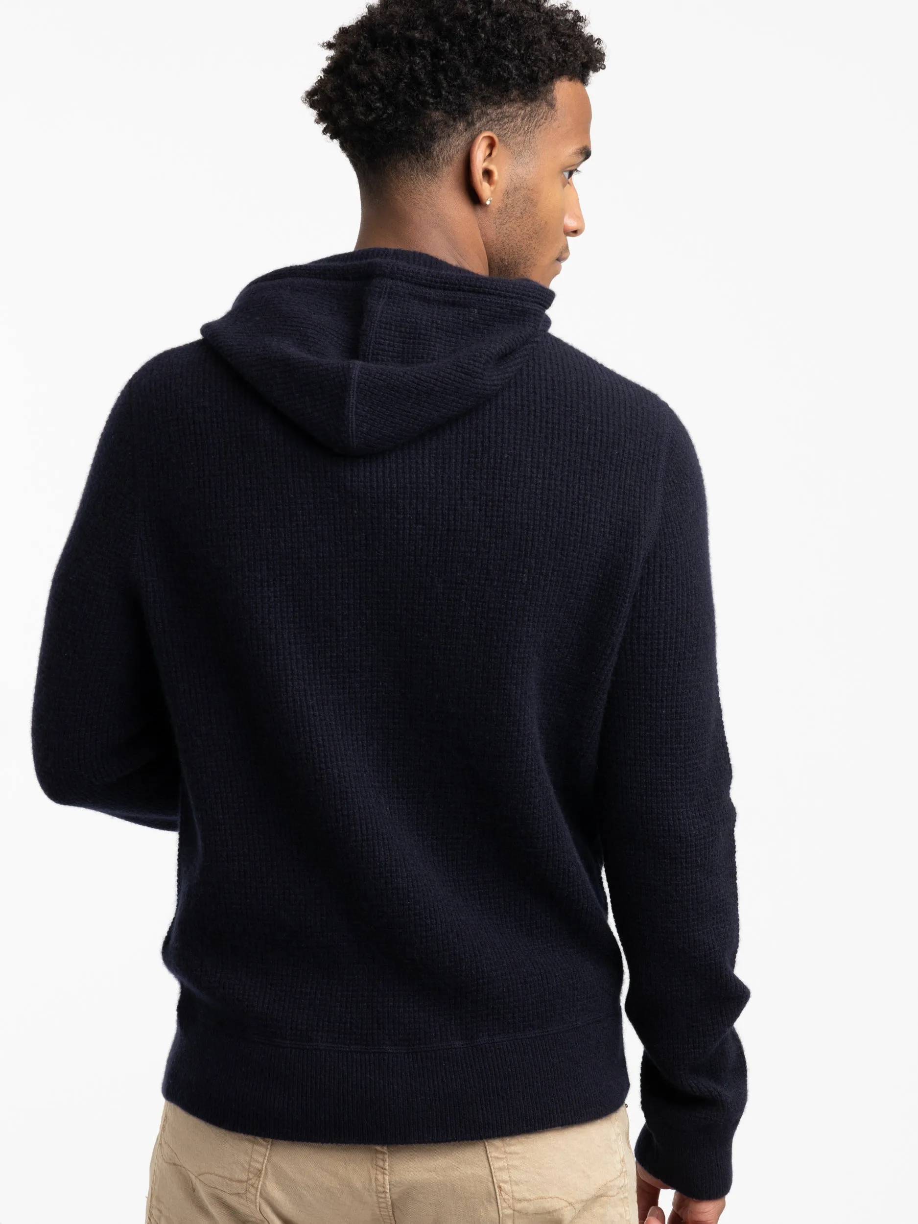 Hunter Navy Washable Cashmere Hooded Sweater