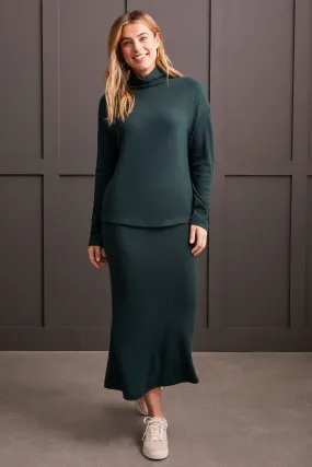 KNIT LOOSE FIT DROP SHOULDER FUNNEL NECK TOP-Alpine green