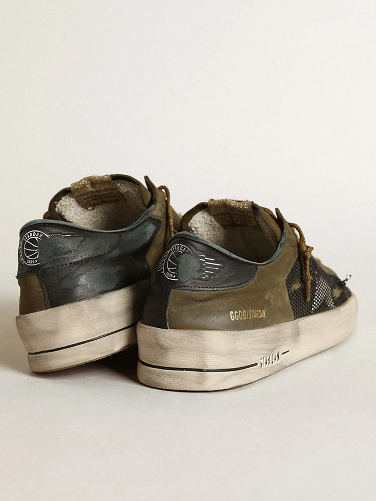 Men's Stardan in military green nubuck and black mesh with white star