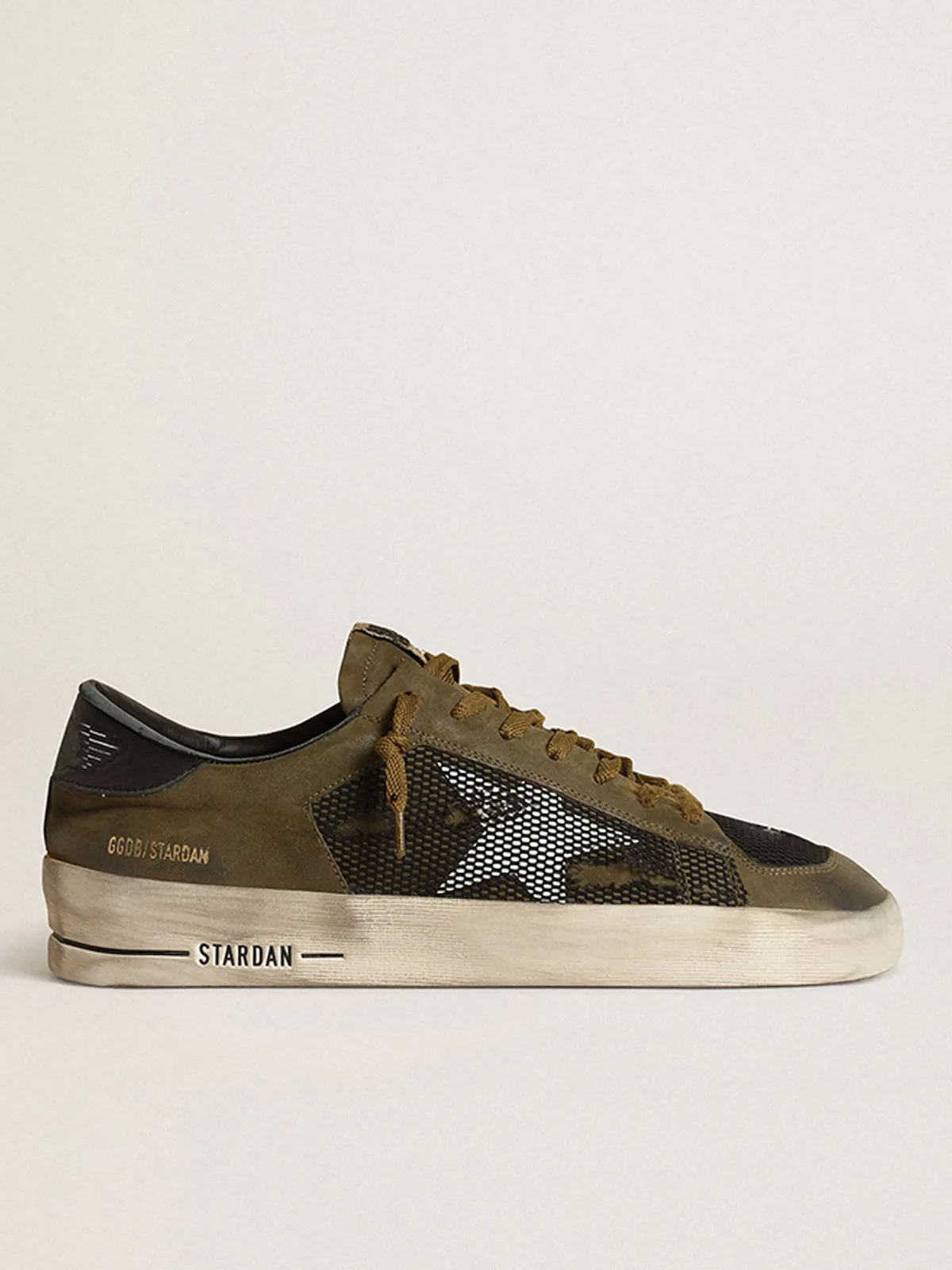 Men's Stardan in military green nubuck and black mesh with white star