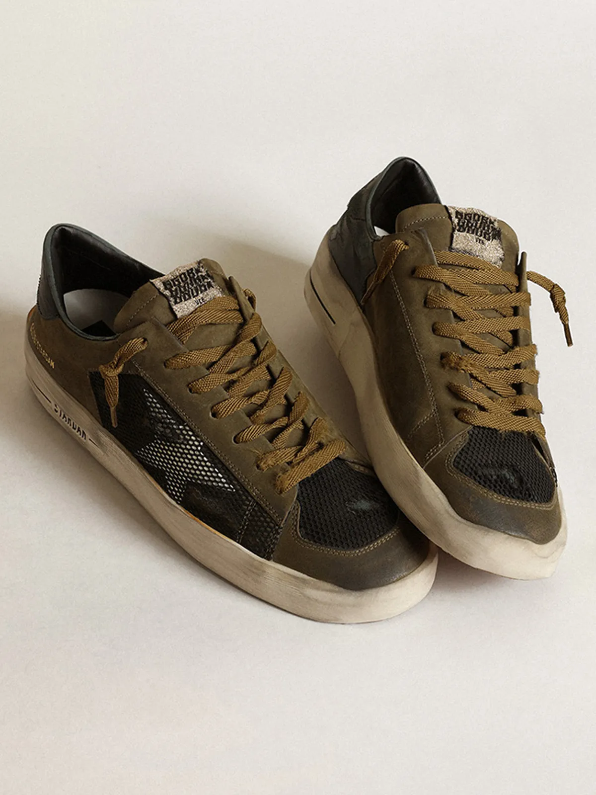 Men's Stardan in military green nubuck and black mesh with white star