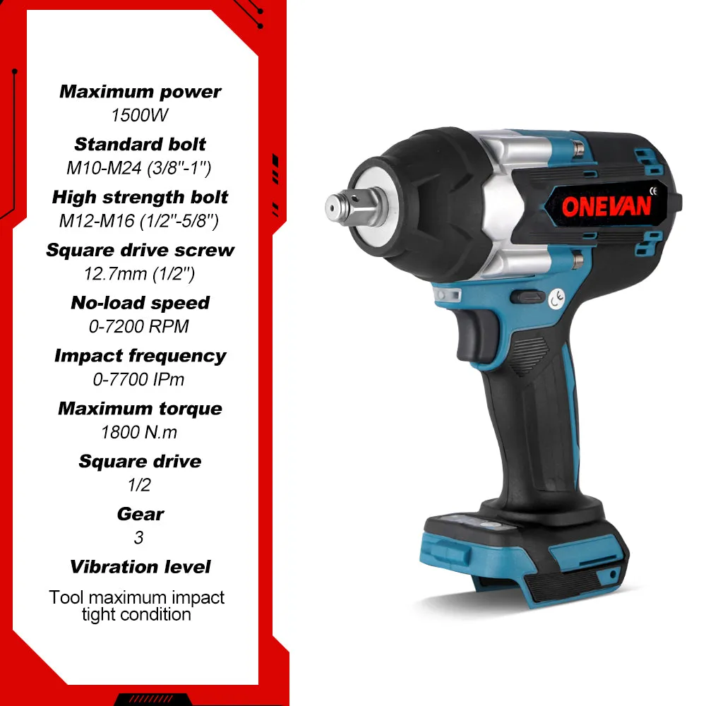 ONEVAN 1/2" Impact Wrench & 1000N·m Ratchet Wrench Brushless Cordless 2‑Pc. Combo Kit 6.0Ah