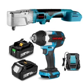 ONEVAN 1/2" Impact Wrench & 1000N·m Ratchet Wrench Brushless Cordless 2‑Pc. Combo Kit 6.0Ah