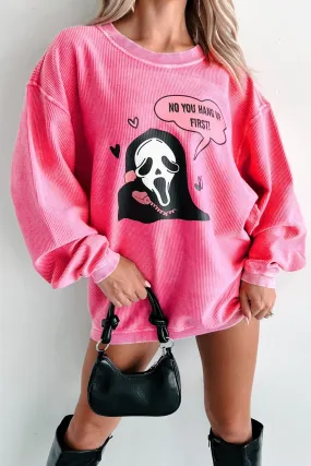 "You Hang Up First" Corded Graphic Crewneck (Bubblegum) - Print On Demand