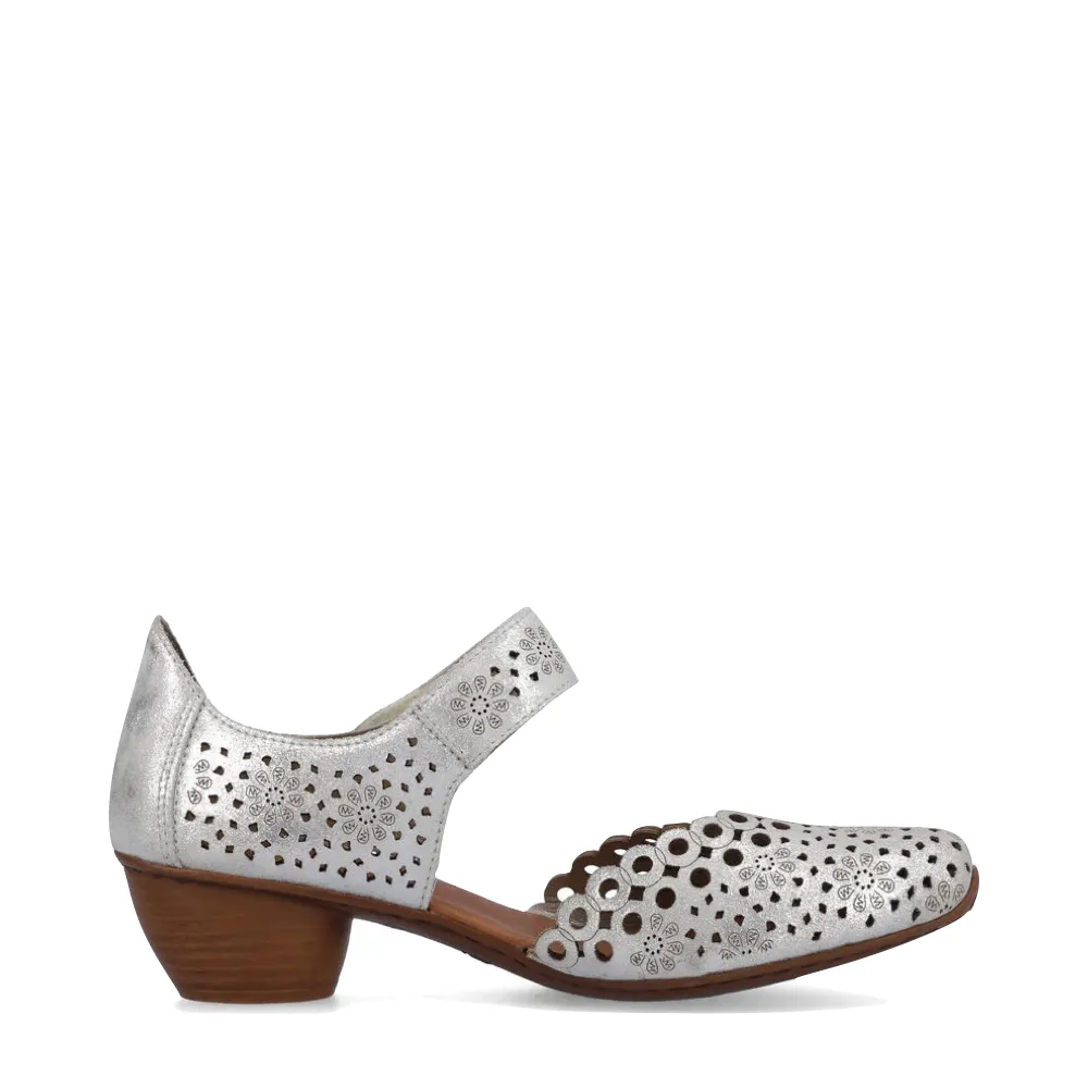 Rieker Women's Mirjam 53 Heeled Mary Jane in Silver