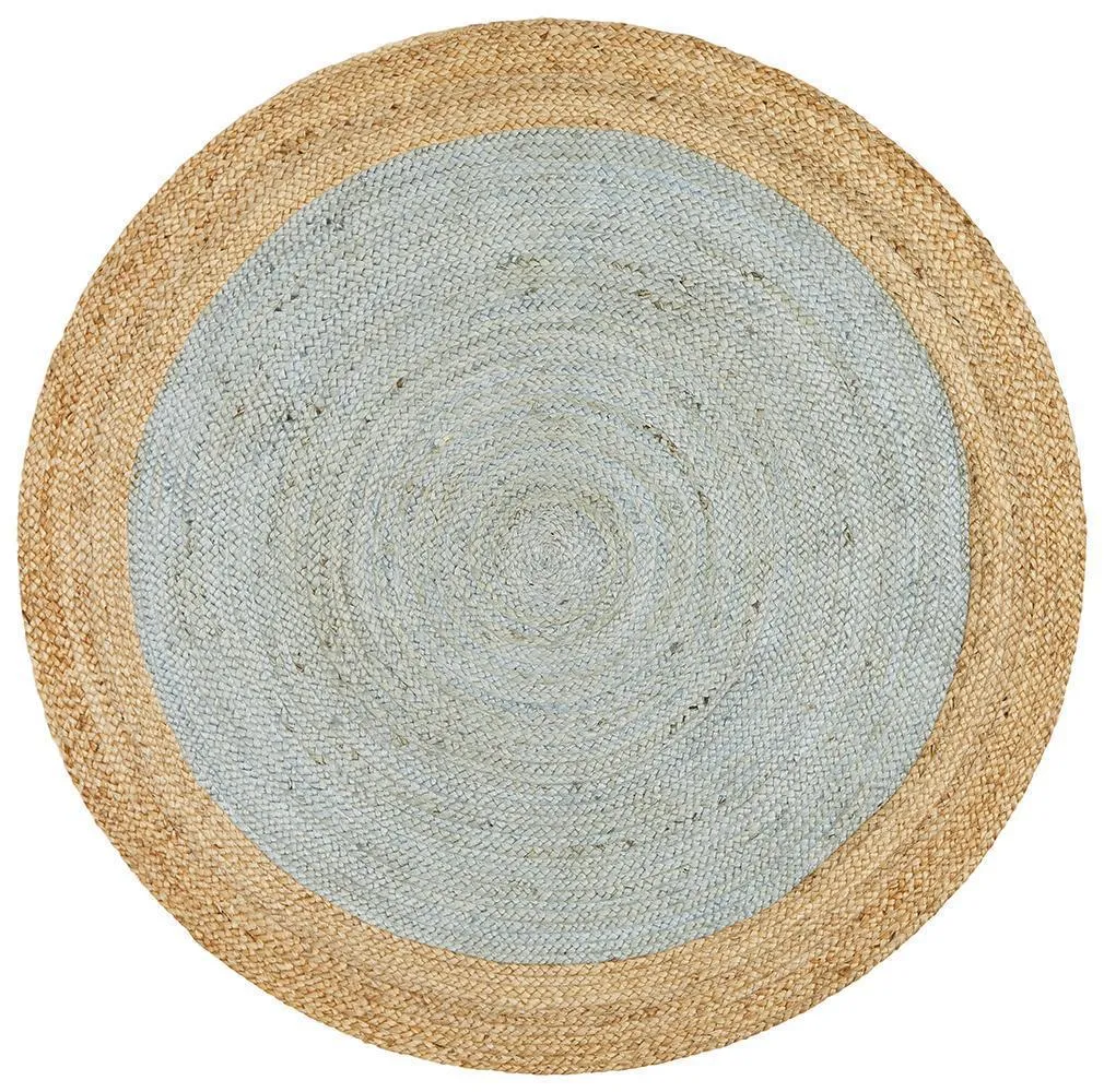 Round Jute Blue Rug