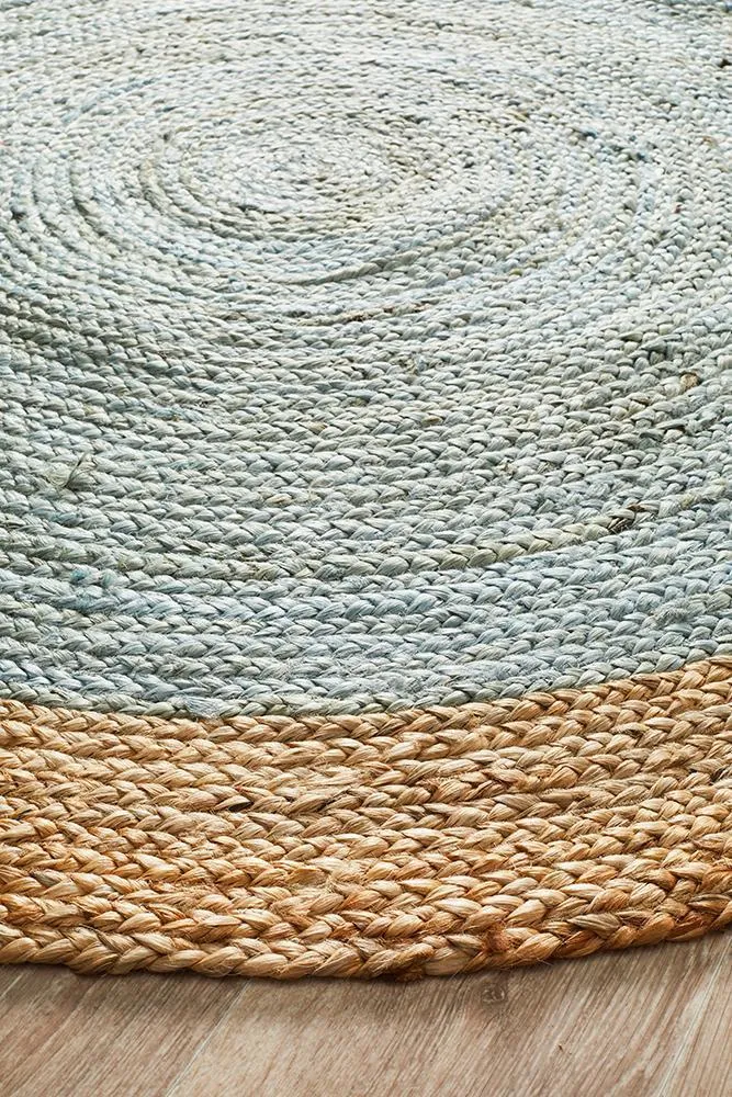 Round Jute Blue Rug