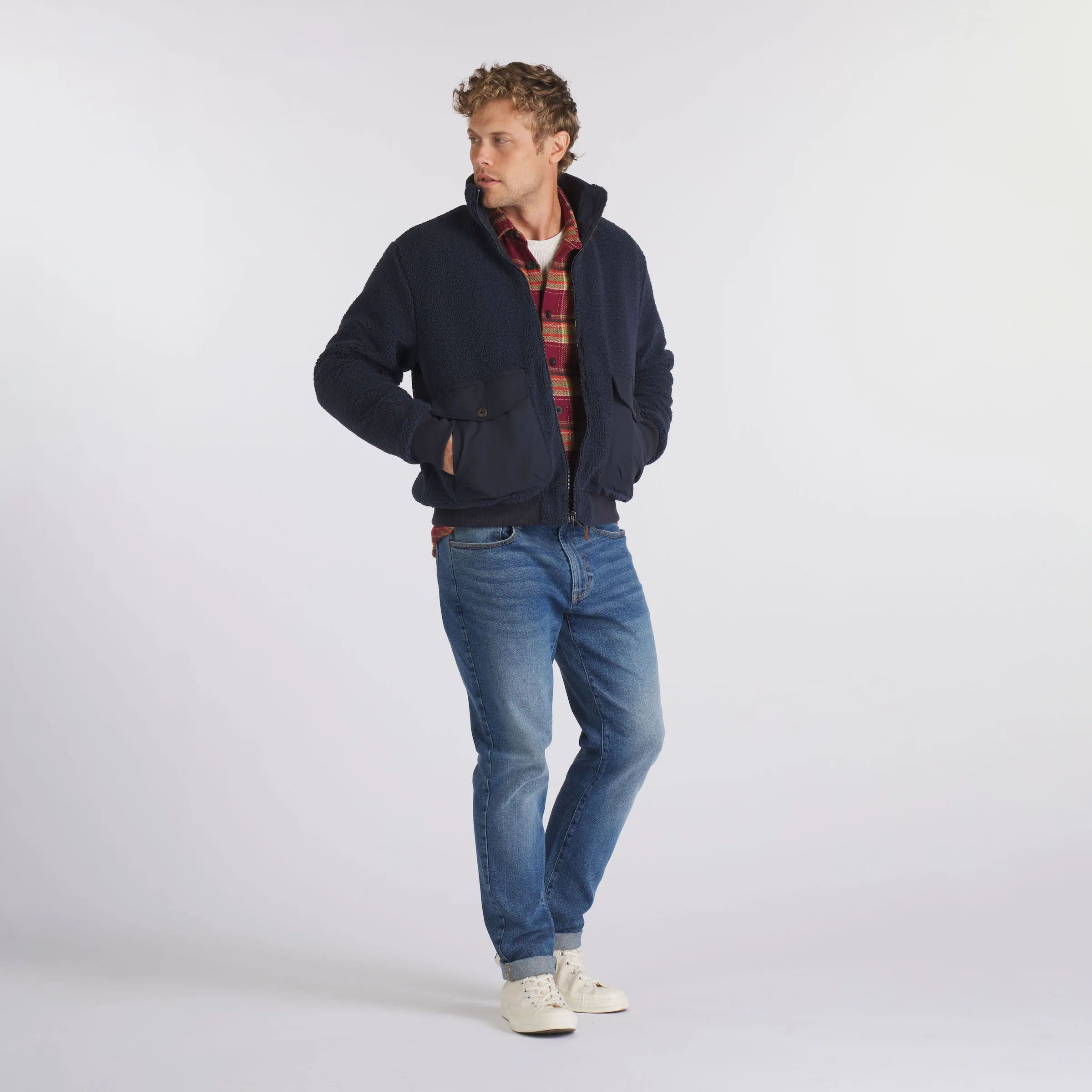 Sherpa Reversible Full Zip Jacket- Navy