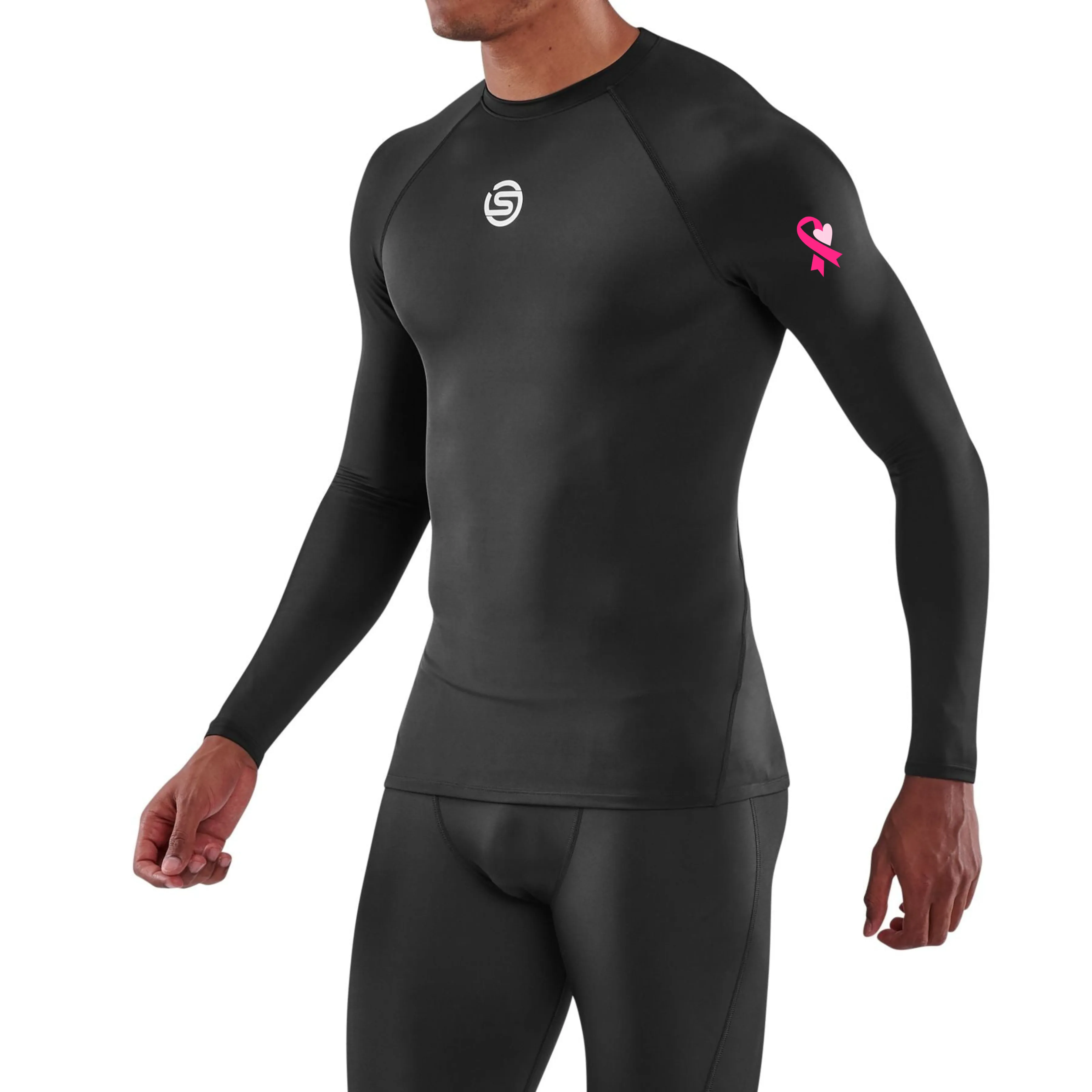 SKINS SERIES-1 MEN'S LONG SLEEVE TOP BLACK (BREAST CANCER LOGO)