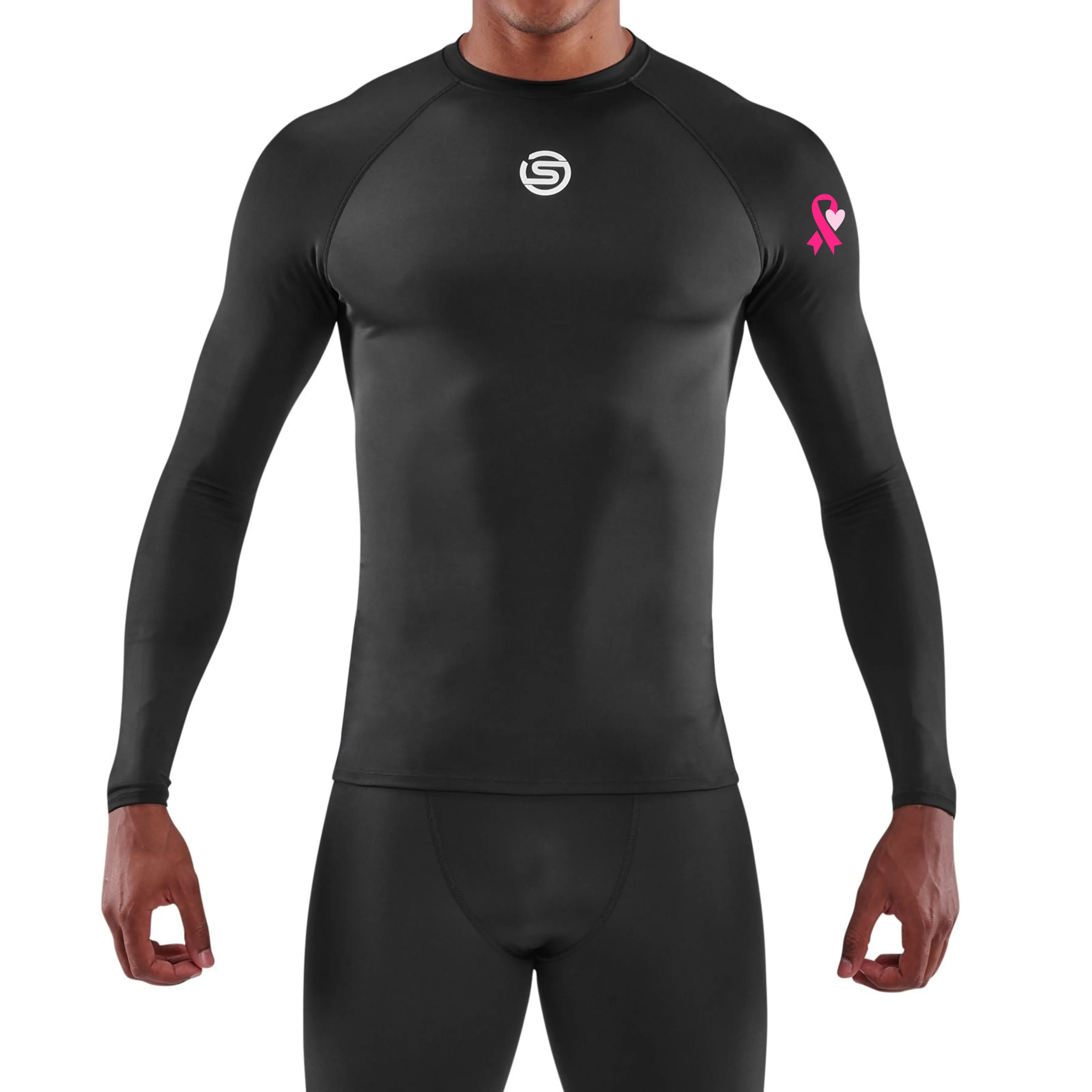 SKINS SERIES-1 MEN'S LONG SLEEVE TOP BLACK (BREAST CANCER LOGO)