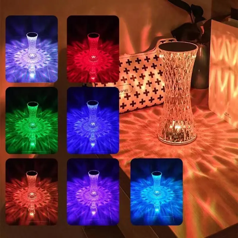 Slim Tower Crystal Projector Desk Atmosphere Night Light Table Lamp USB Rechargeable RGB light