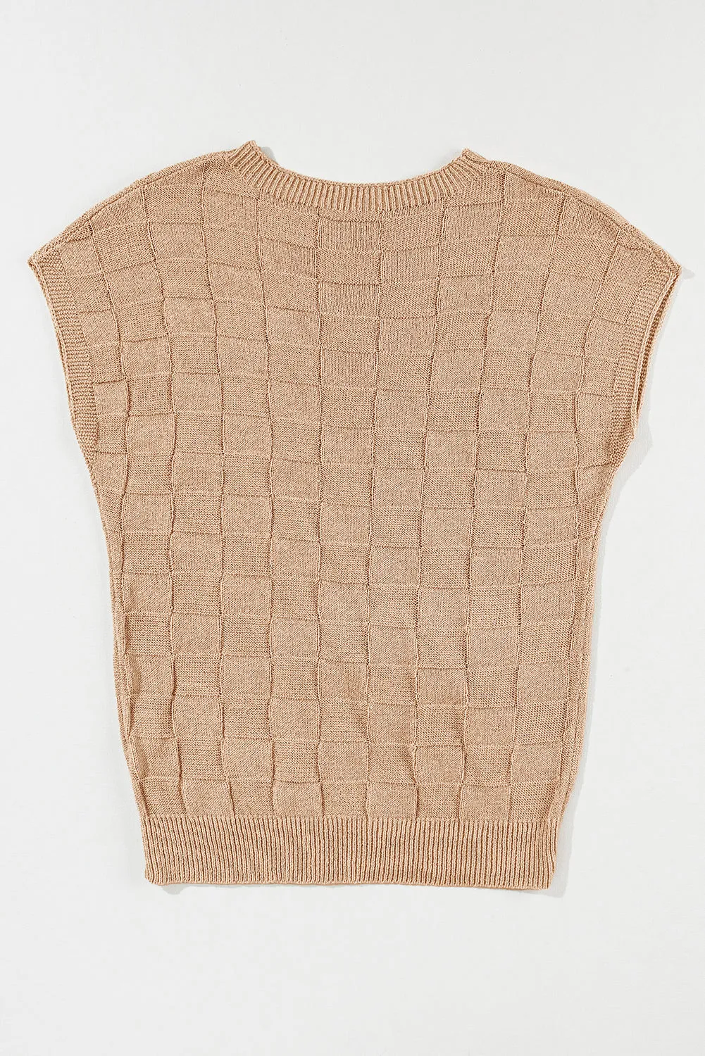 Smoke Gray Lattice Textured Knit Short Sleeve Sweater