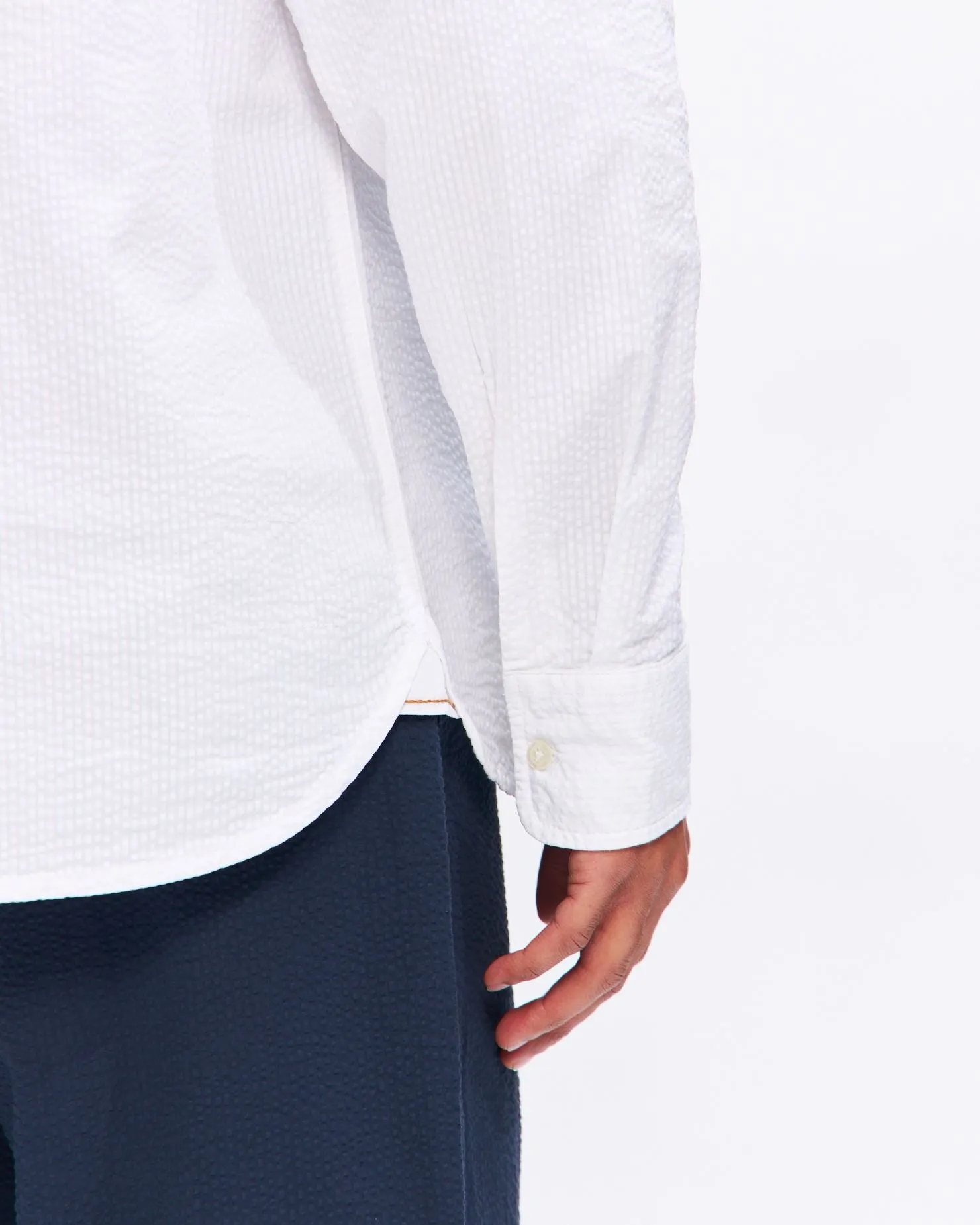 Square Pocket Shirt in White Morgan Seersucker