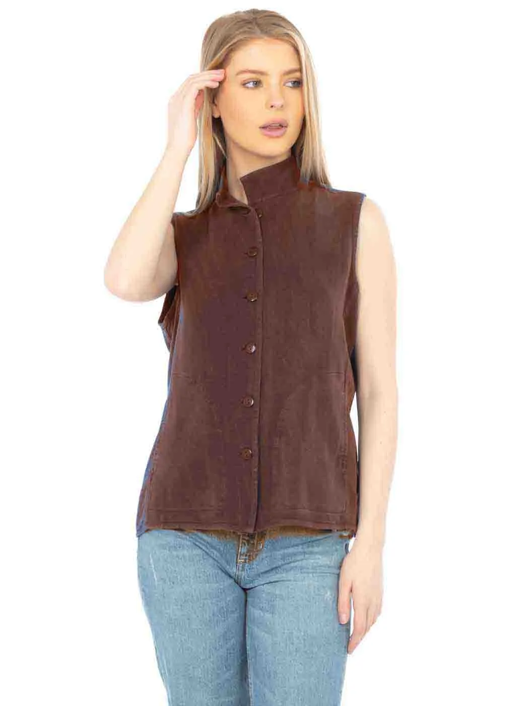 Tianello TENCEL™  Sleeveless "Oxford" Vest Jacket, Lined, & Side Pockets