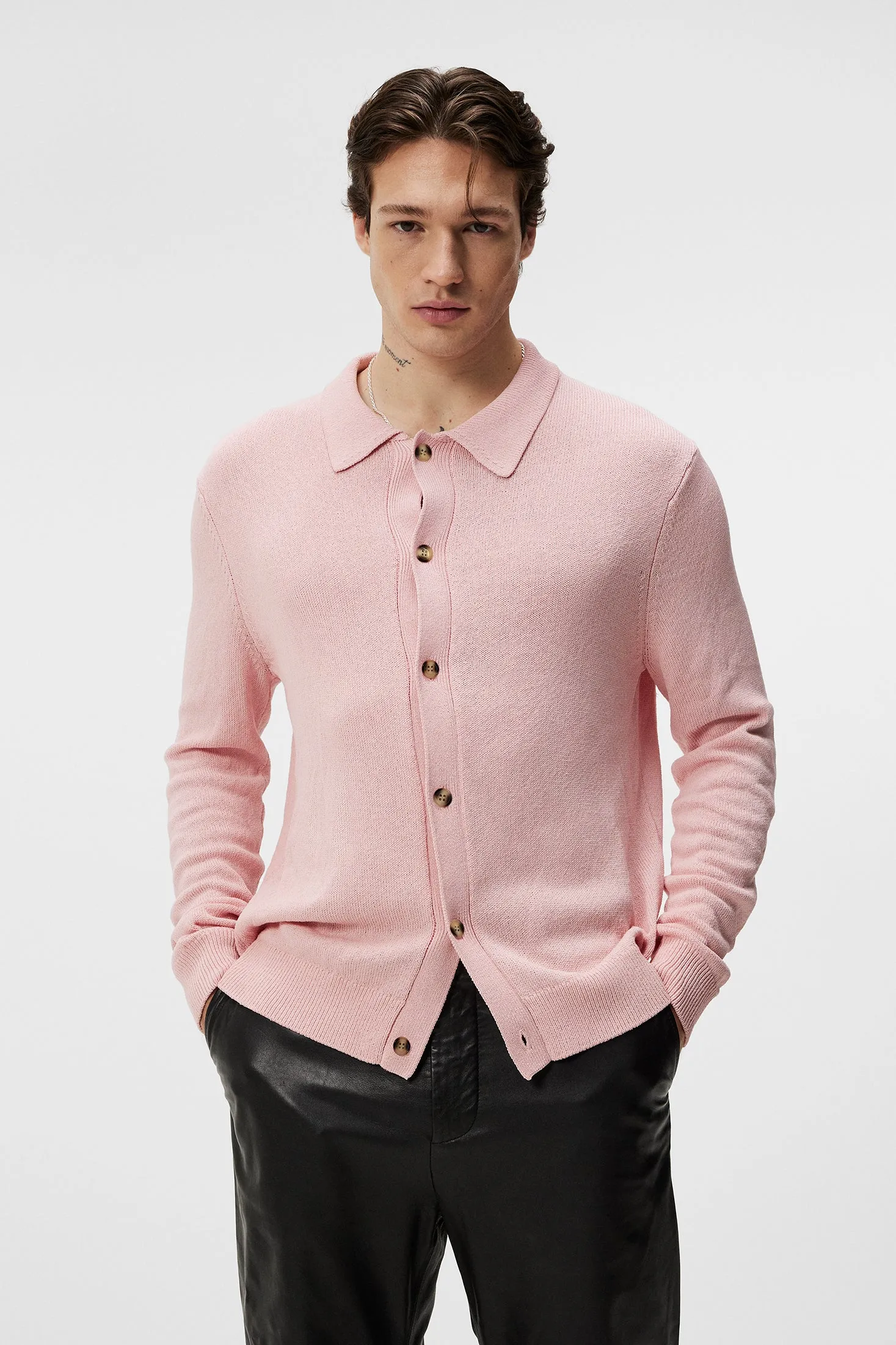 Willem Textured Knit Polo / Powder Pink