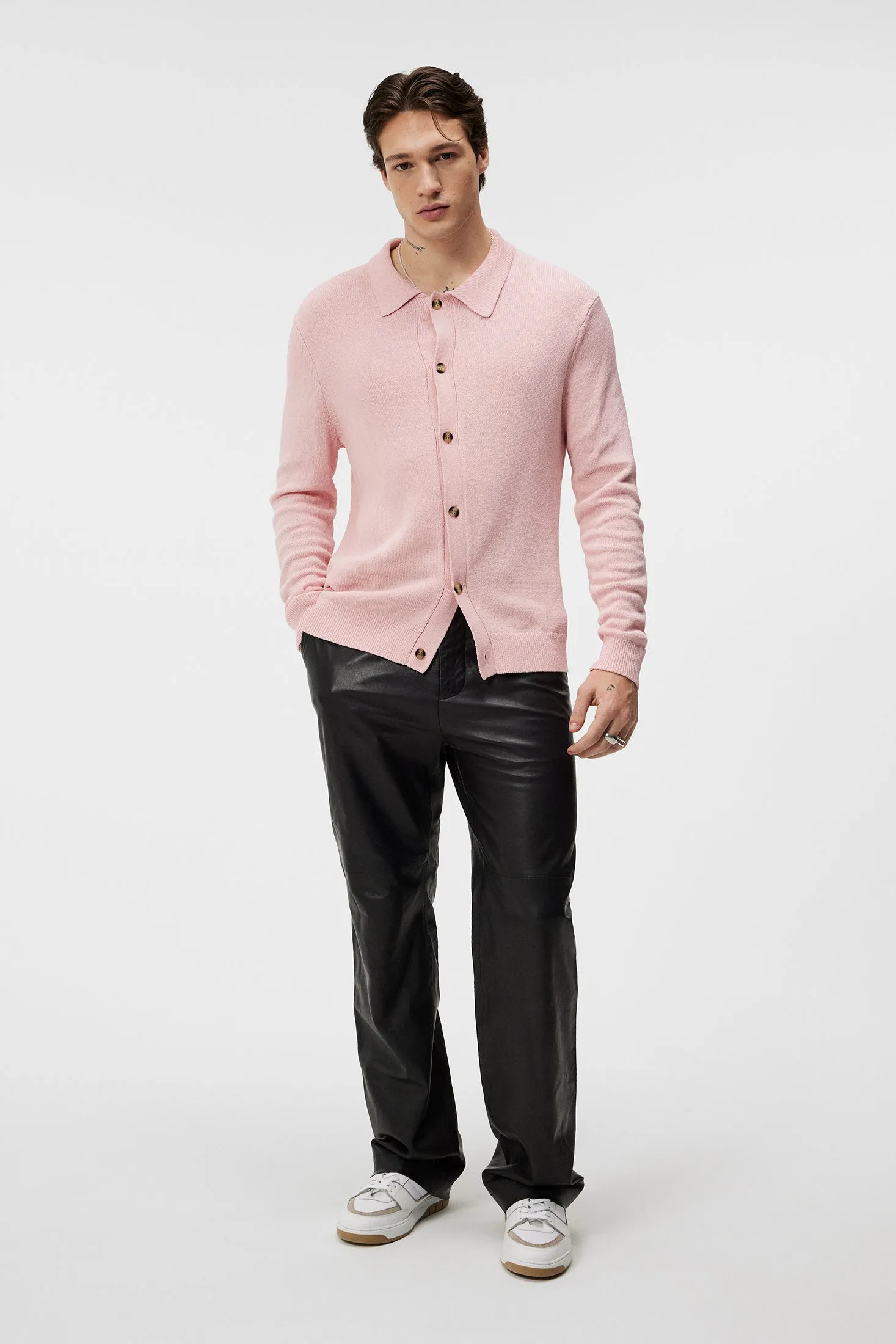 Willem Textured Knit Polo / Powder Pink