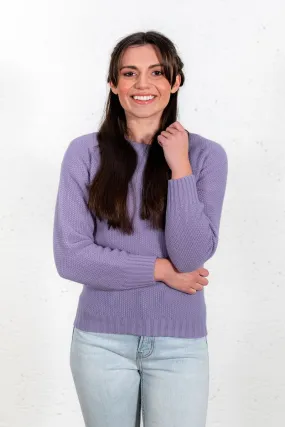 Womens Geelong Superfine Lambswool Moss Stitch Jumper - Lilac