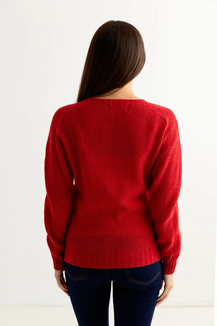 Womens Geelong Superfine Lambswool Moss Stitch Jumper - Red