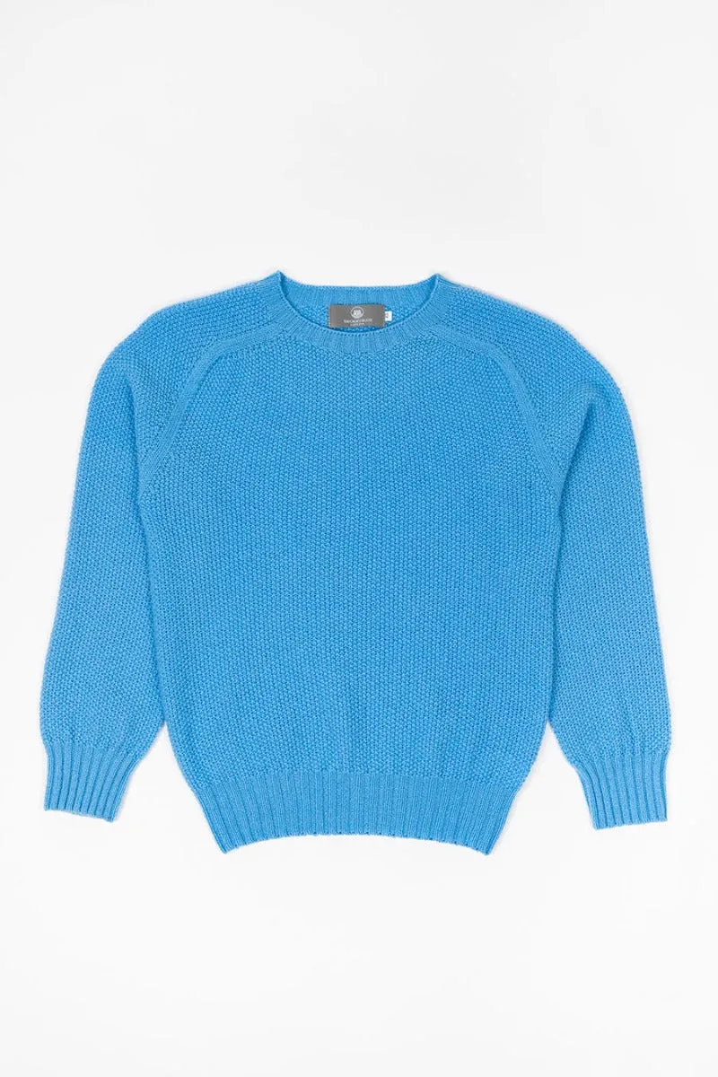 Womens Geelong Superfine Lambswool Moss Stitch Jumper - Sky Blue