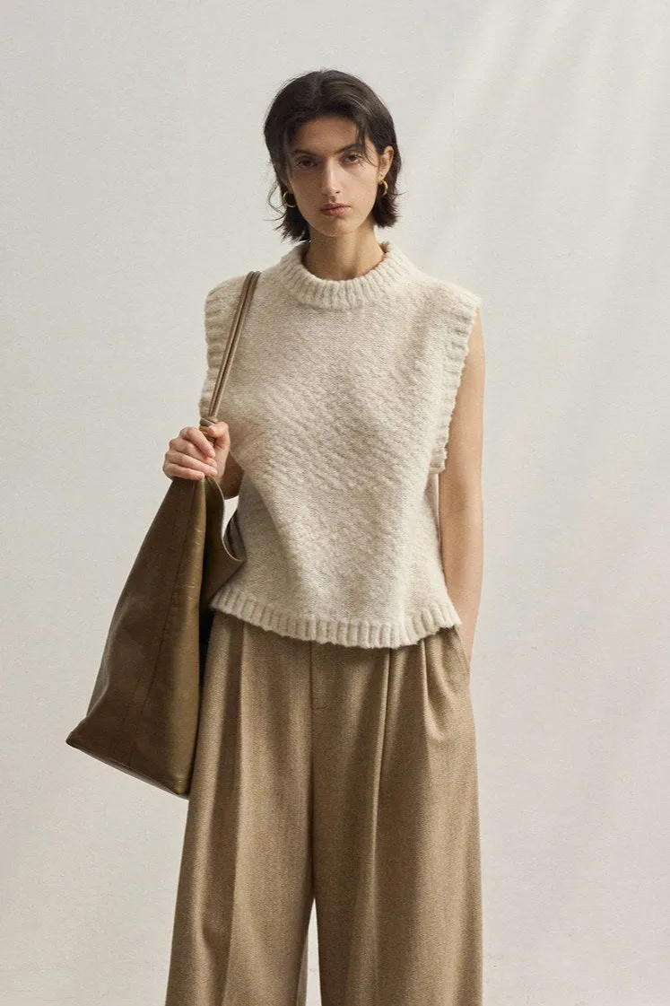 Wool round-neck textured knit vest | 2 color