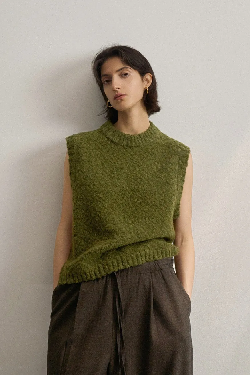 Wool round-neck textured knit vest | 2 color