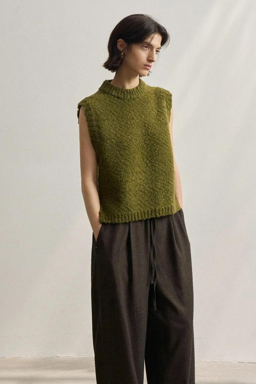 Wool round-neck textured knit vest | 2 color